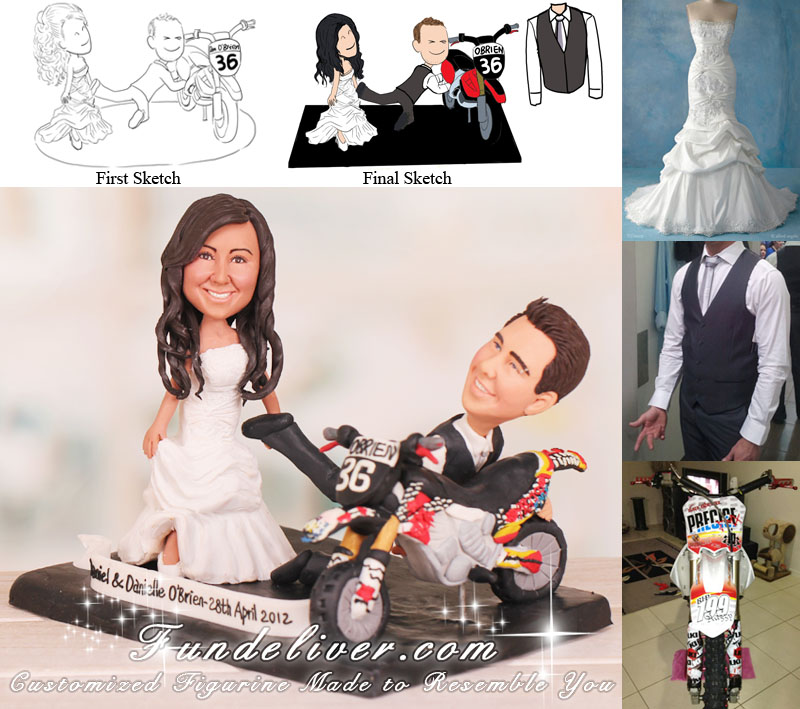 Bride Dragging Groom Off the Bike Wedding Cake Toppers